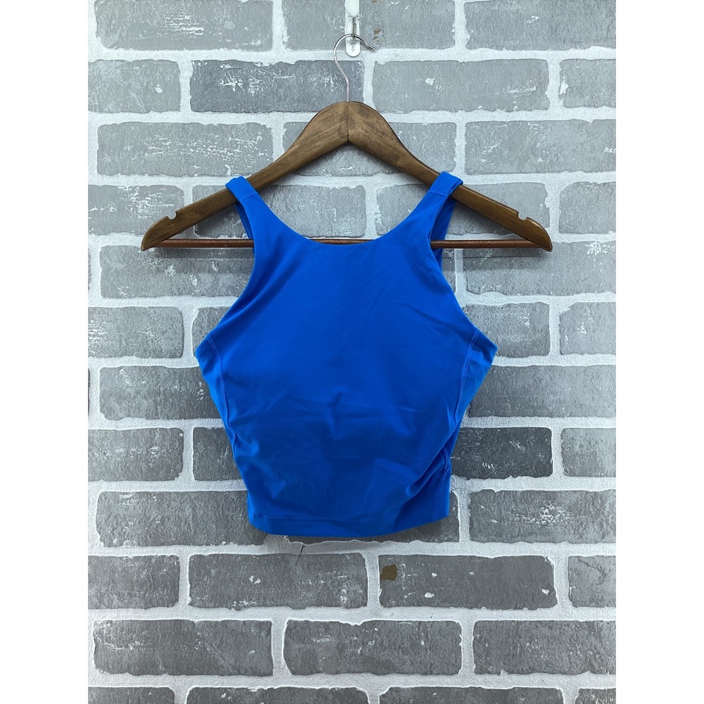 Lululemon Power Thru Tank Top Poolside Blue High Neck Crop Bra Size 4 LW1DKES‎